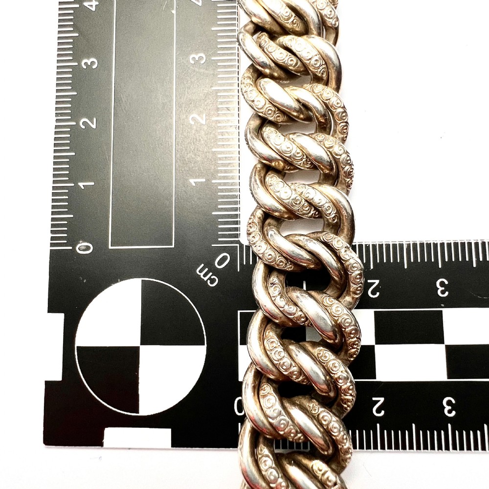 Heavy Victorian Double Curb Link Silver Bracelet  View VII