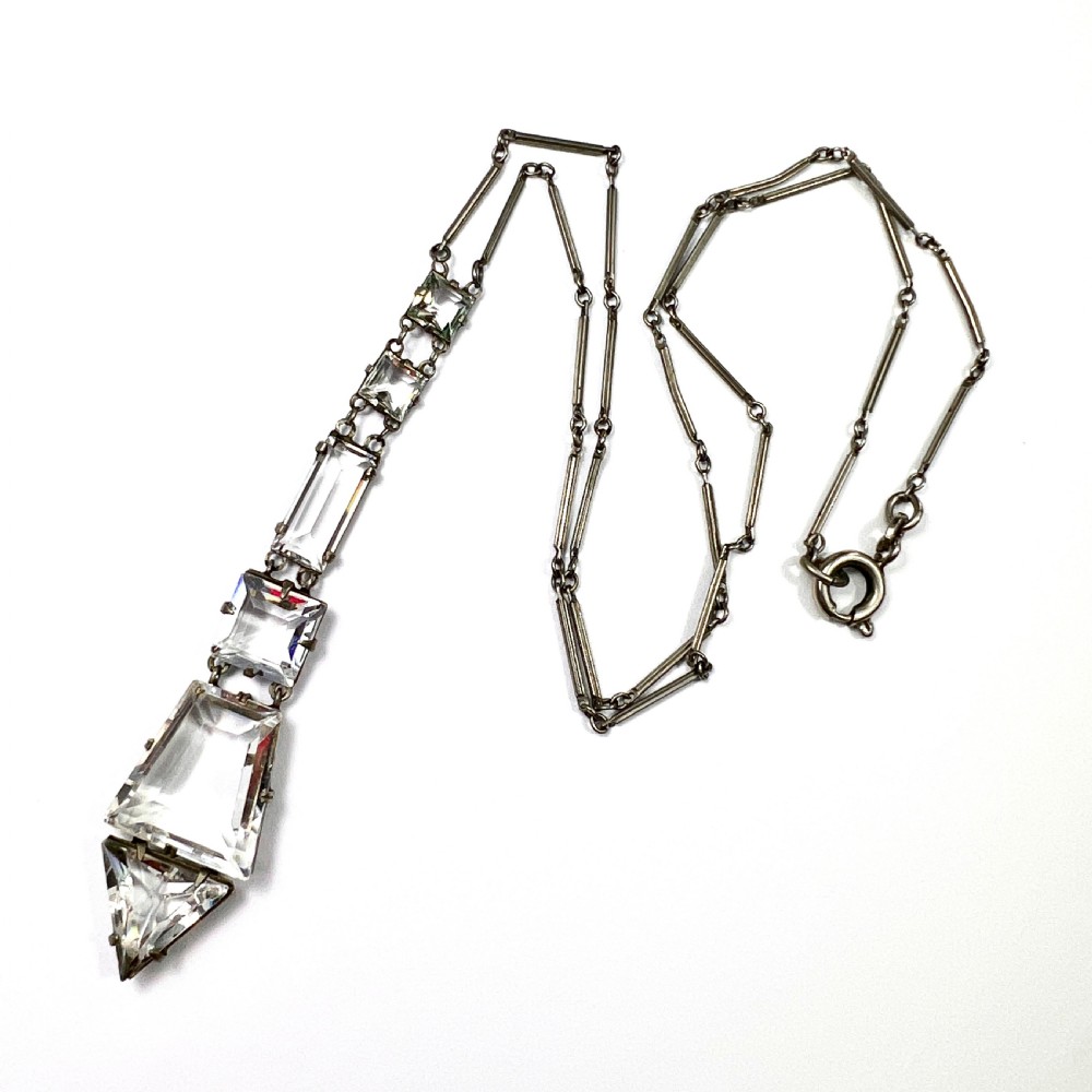 Art Deco 1920s Platinon Paste Pendant Necklace
