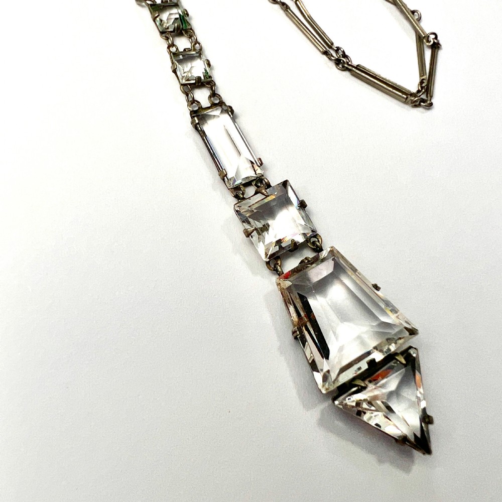 Art Deco 1920s Platinon Paste Pendant Necklace View III