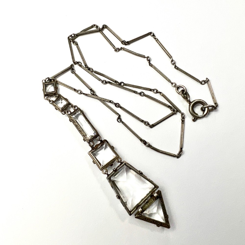 Art Deco 1920s Platinon Paste Pendant Necklace View IV