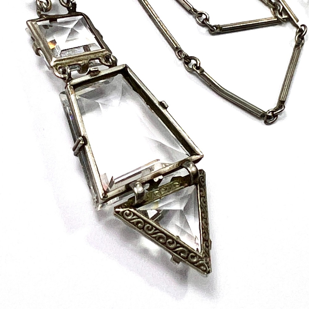 Art Deco 1920s Platinon Paste Pendant Necklace View V