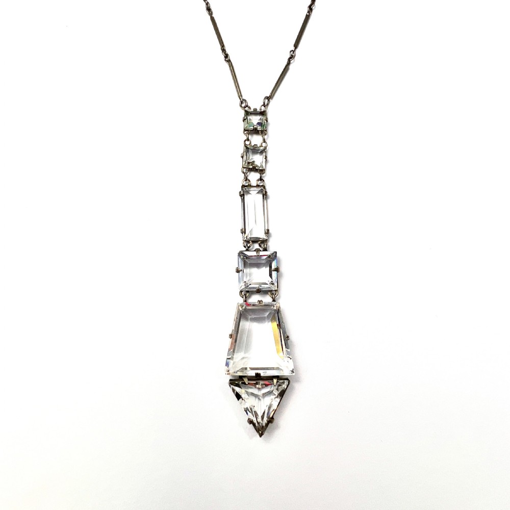 Art Deco 1920s Platinon Paste Pendant Necklace View VII