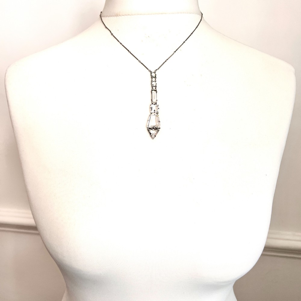 Art Deco 1920s Platinon Paste Pendant Necklace View IX