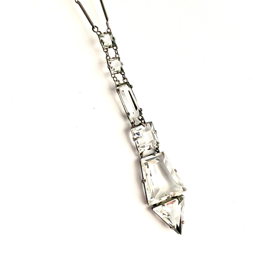 Art Deco 1920s Platinon Paste Pendant Necklace View X