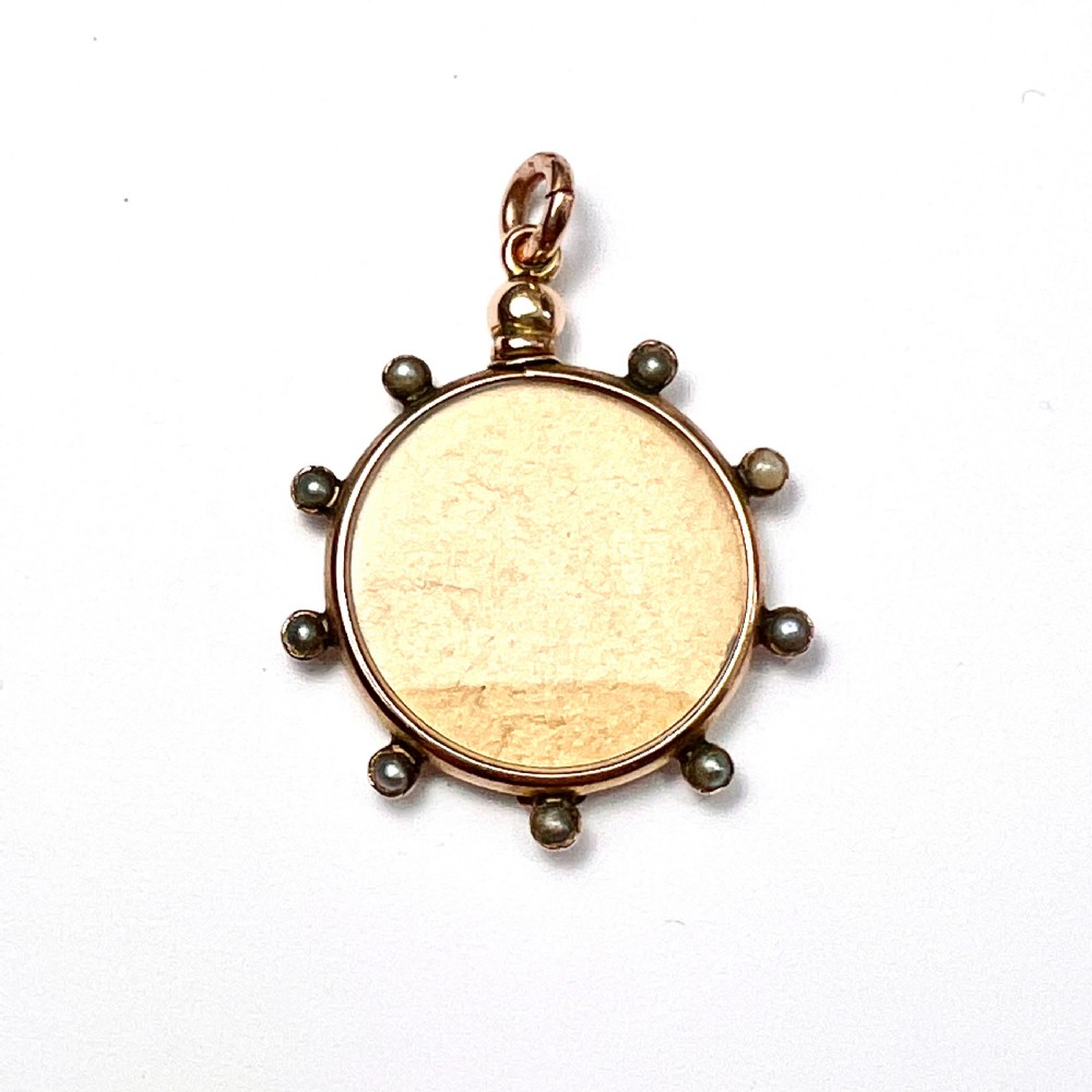 Victorian 9CT Rose Gold Seed Pearl Photograph Locket Fob Pendant