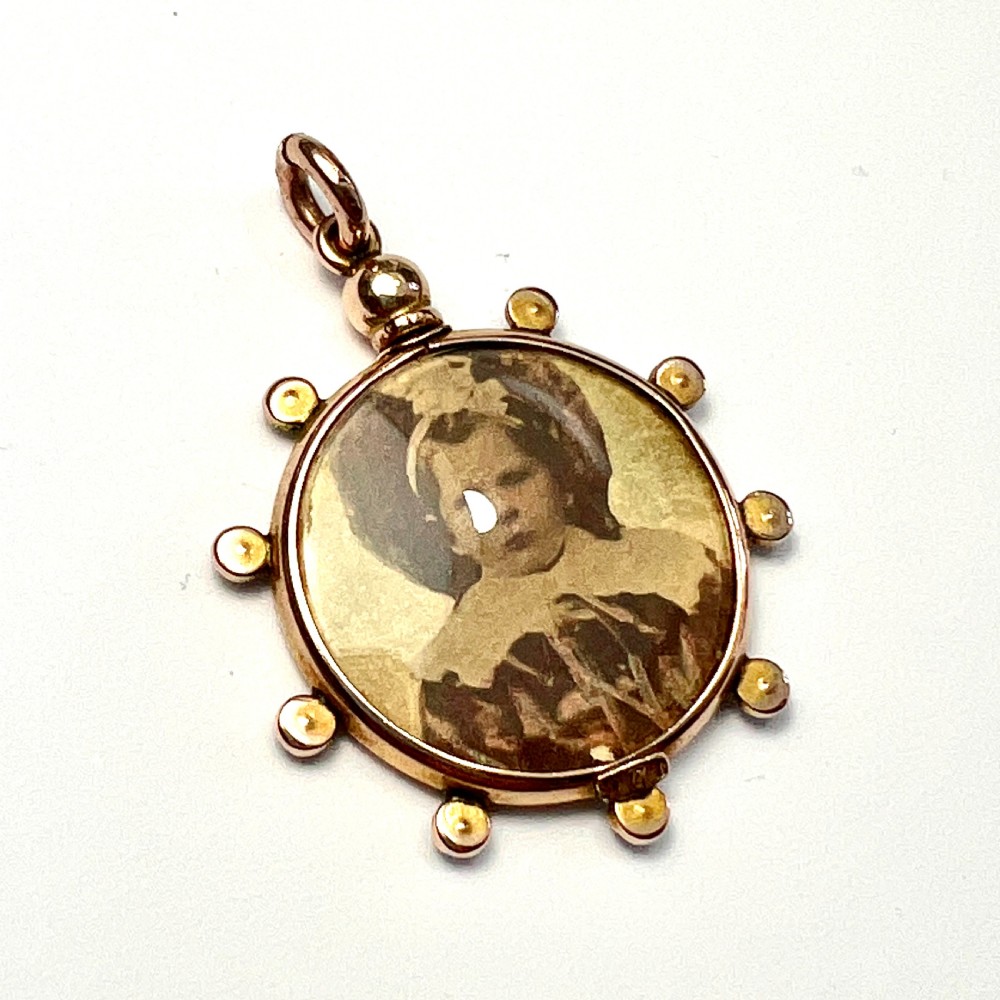 Victorian 9CT Rose Gold Seed Pearl Photograph Locket Fob Pendant View III