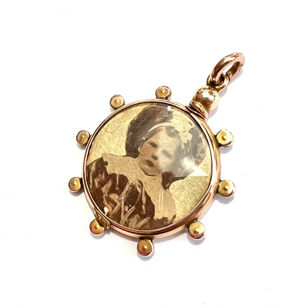 Victorian 9CT Rose Gold Seed Pearl Photograph Locket Fob Pendant View IV