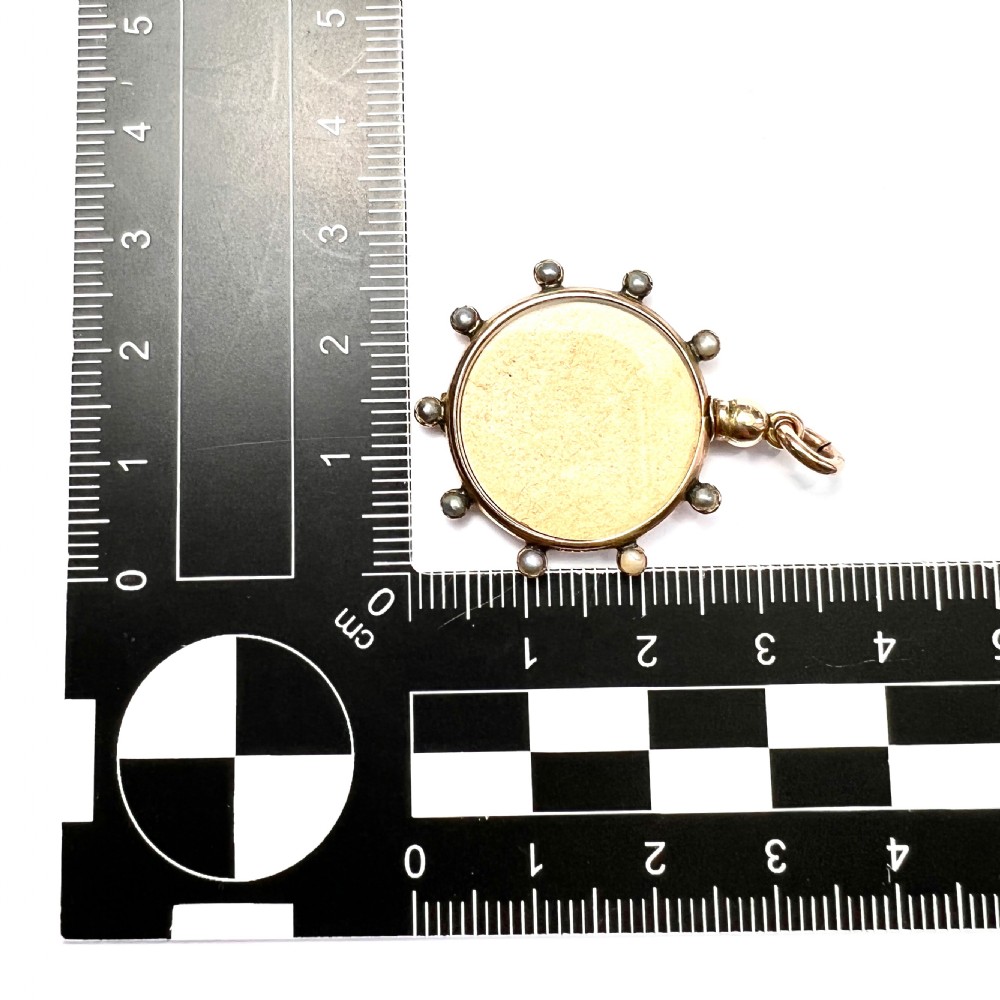 Victorian 9CT Rose Gold Seed Pearl Photograph Locket Fob Pendant View VI