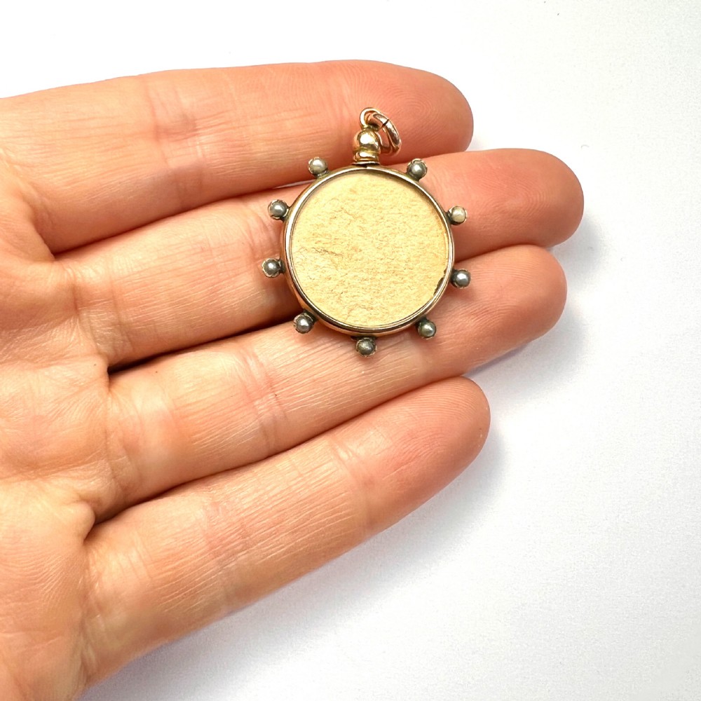 Victorian 9CT Rose Gold Seed Pearl Photograph Locket Fob Pendant View VII