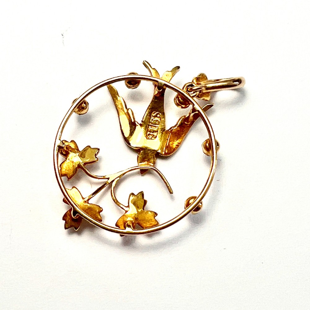 Edwardian 15CT Gold Swallow Seed Pearl Pendant View IV