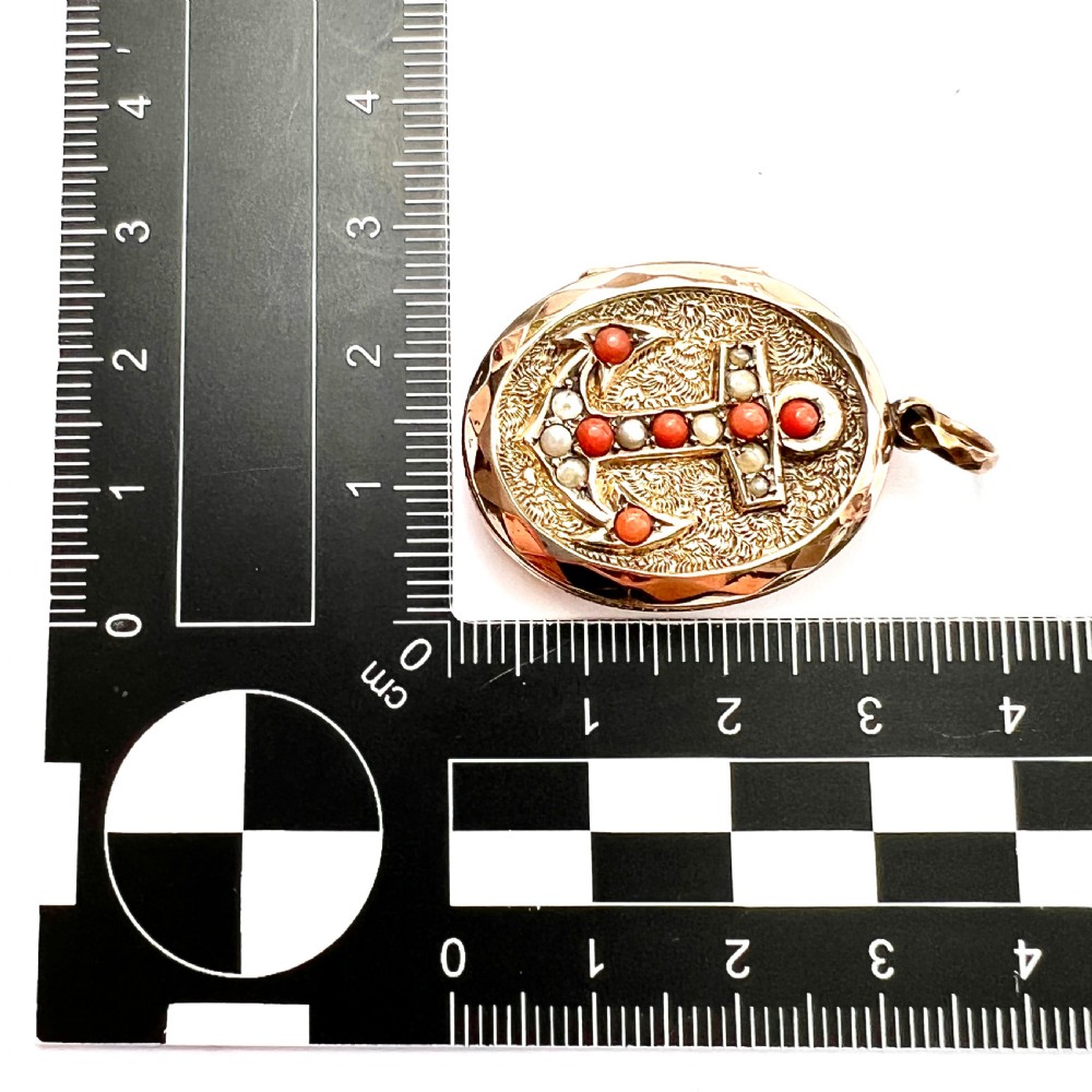 Victorian Coral, Pearl, 9CT Gold Oval Anchor Locket View II
