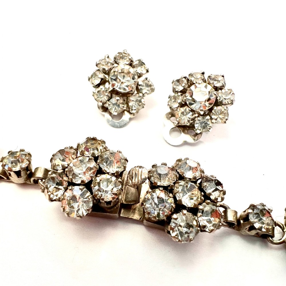 Vintage Old Cut Paste Flower Cluster Necklace and Earrings View III