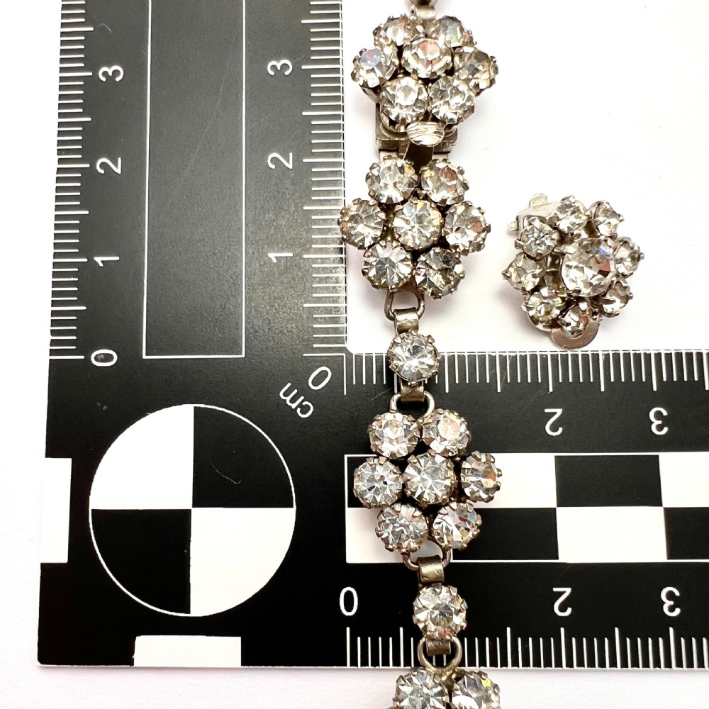 Vintage Old Cut Paste Flower Cluster Necklace and Earrings View V