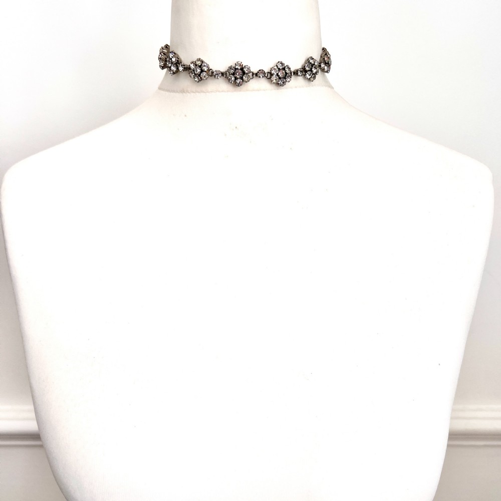 Vintage Old Cut Paste Flower Cluster Necklace and Earrings View VII