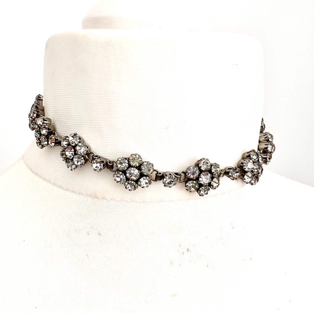 Vintage Old Cut Paste Flower Cluster Necklace and Earrings View VIII