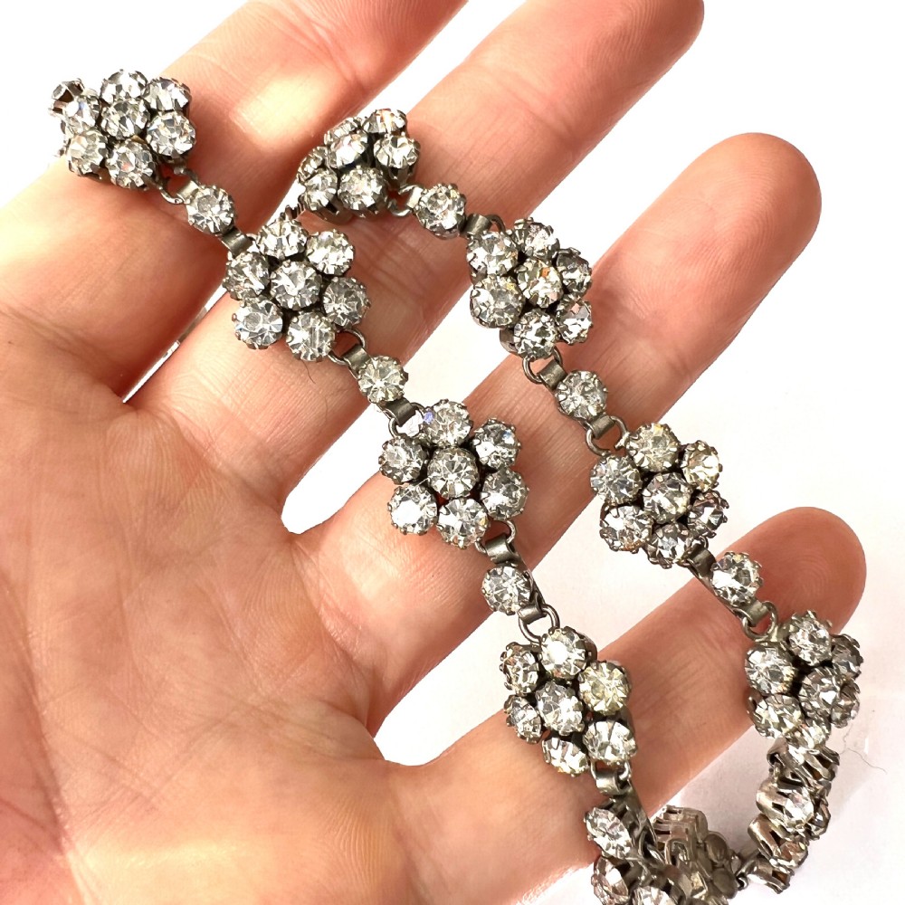 Vintage Old Cut Paste Flower Cluster Necklace and Earrings View IX
