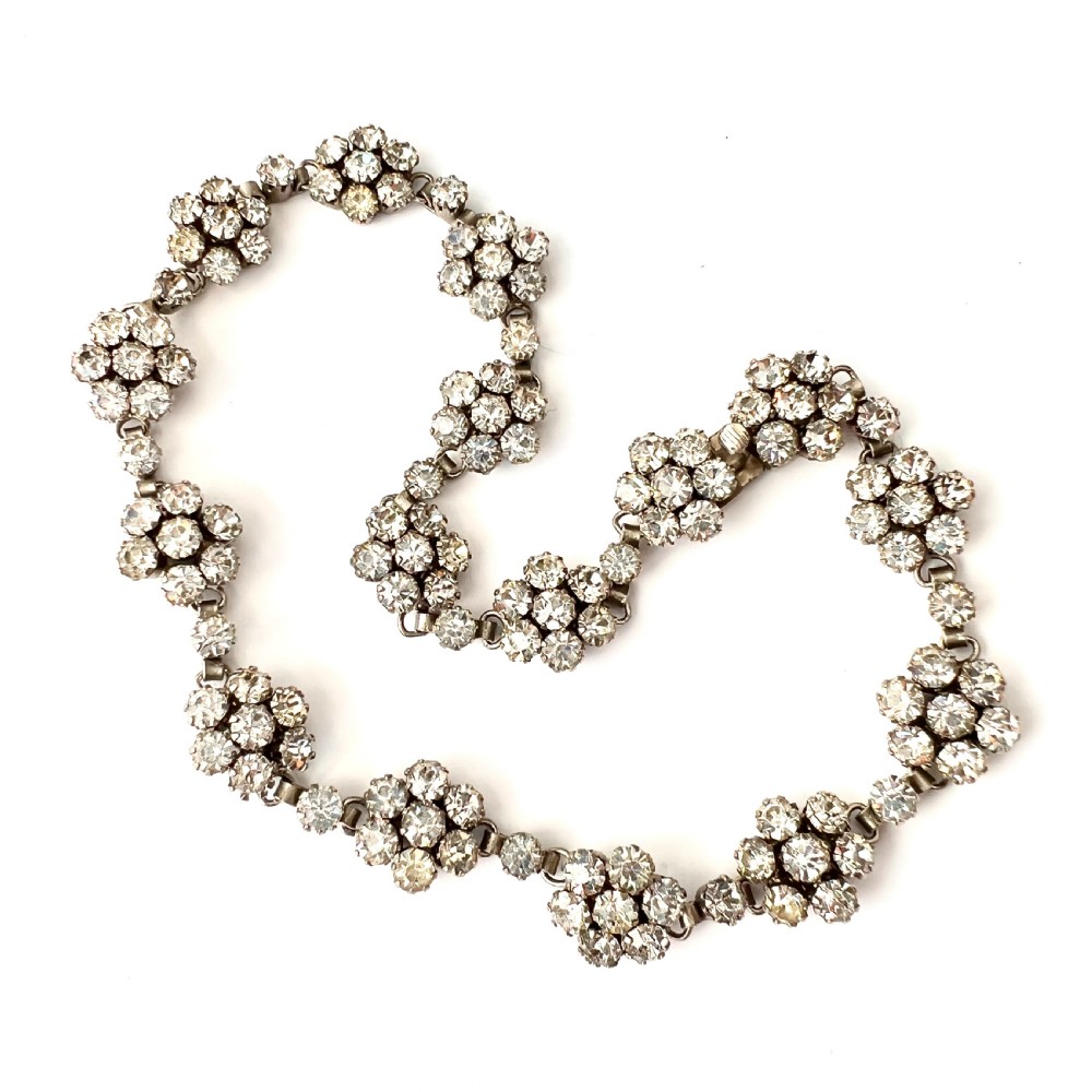 Vintage Old Cut Paste Flower Cluster Necklace and Earrings View X