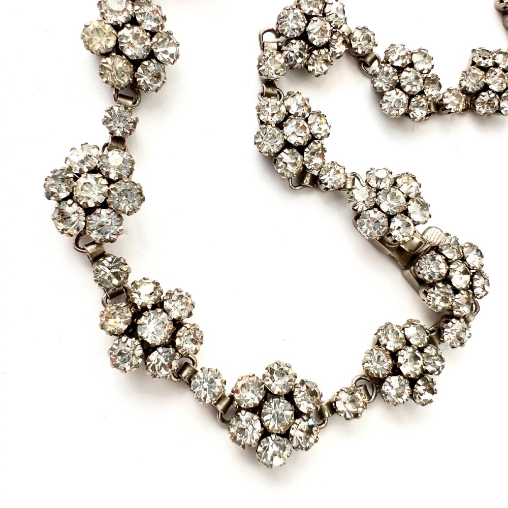 Vintage Old Cut Paste Flower Cluster Necklace and Earrings View XI