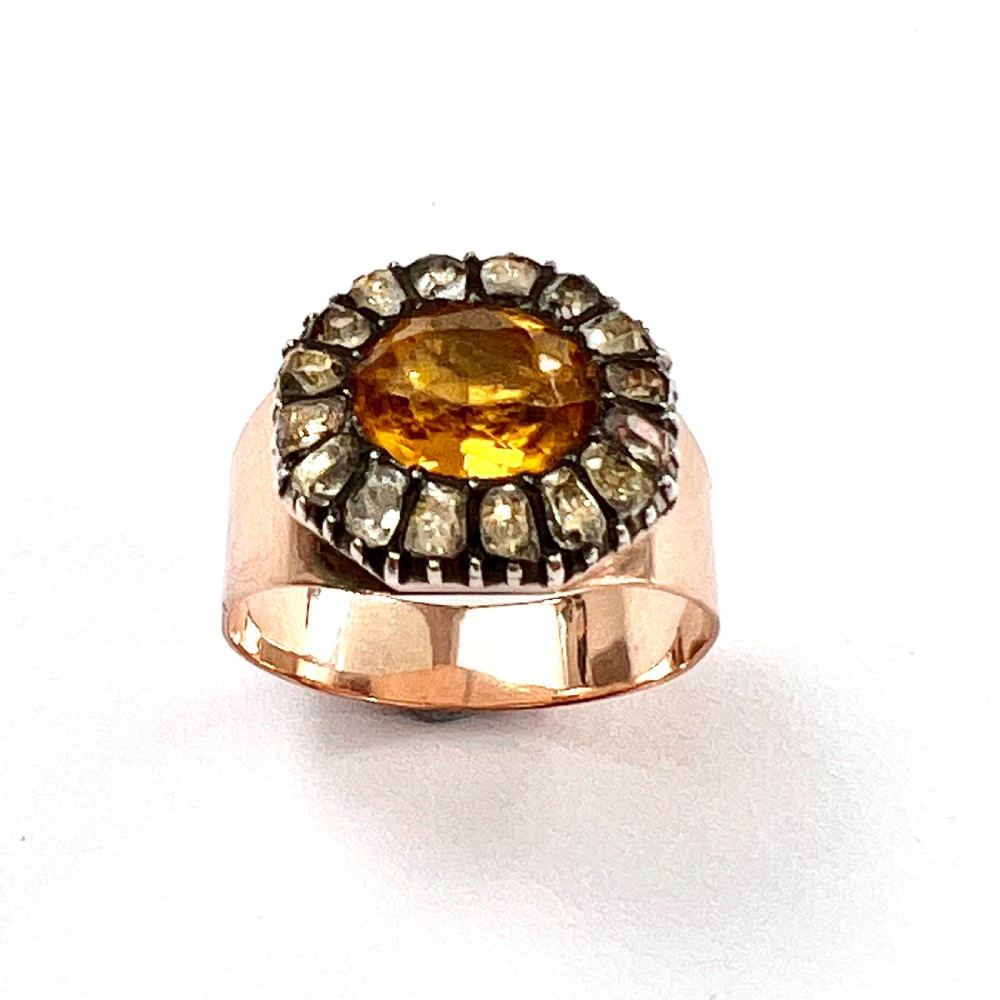 Georgian 9CT Rose Gold Paste Golden Topaz Ring