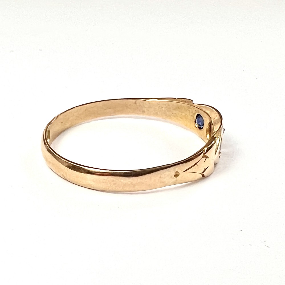 Antique 15CT Gold Sapphire and Rose Cut Diamond Ring View II