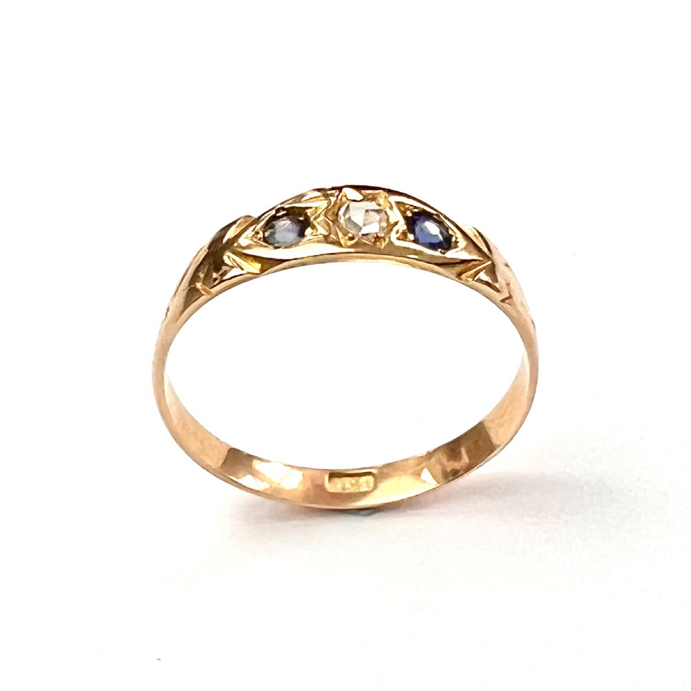 Antique 15CT Gold Sapphire and Rose Cut Diamond Ring View VII
