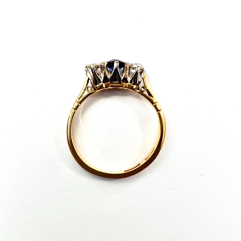 Antique Sapphire and Diamond 18CT Gold Palladium Trilogy Ring View II