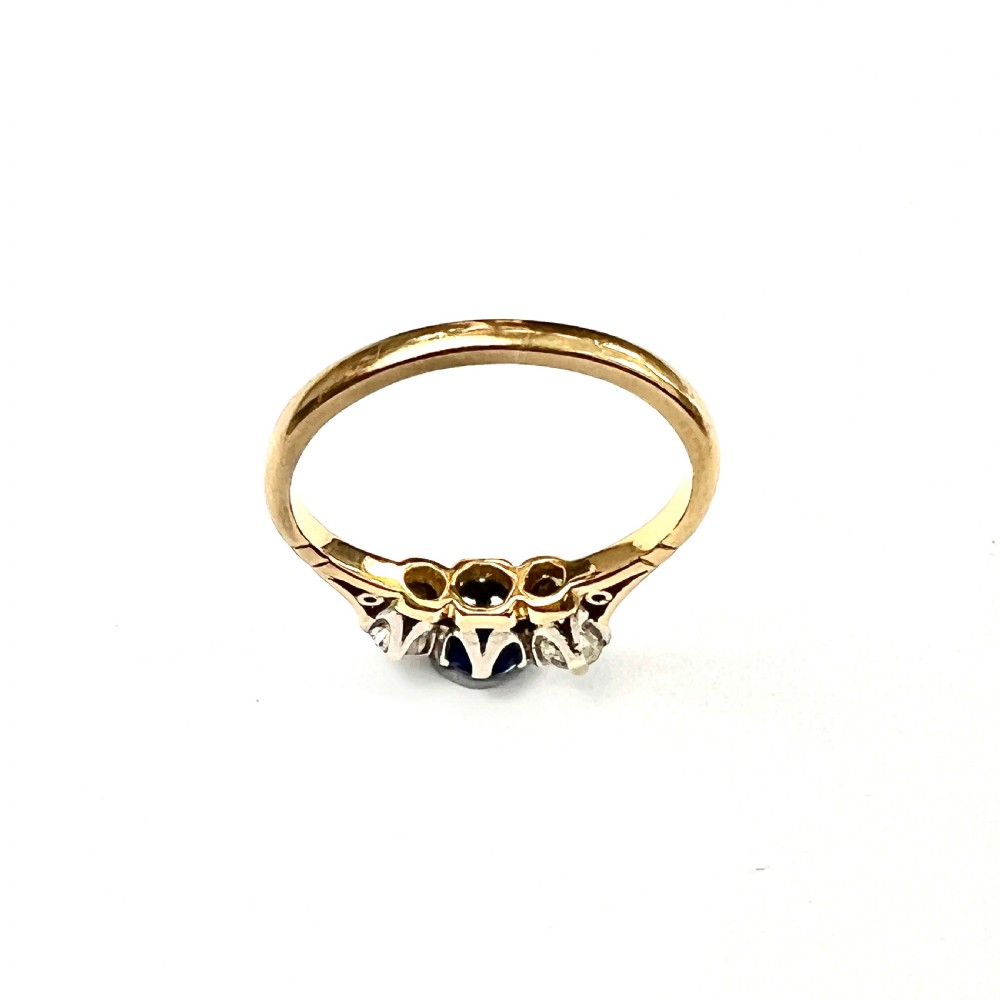 Antique Sapphire and Diamond 18CT Gold Palladium Trilogy Ring View III