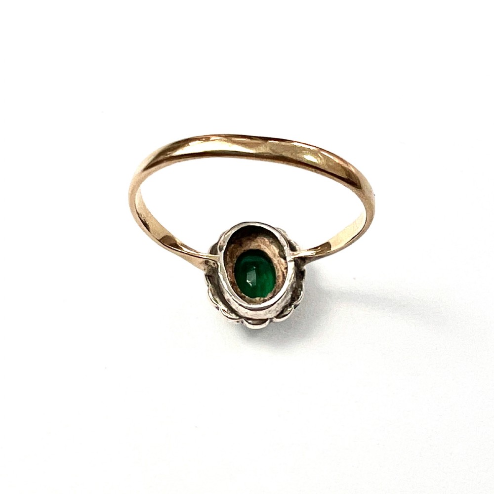 Edwardian 9CT Gold and Silver Paste Emerald Diamond Halo Ring View III