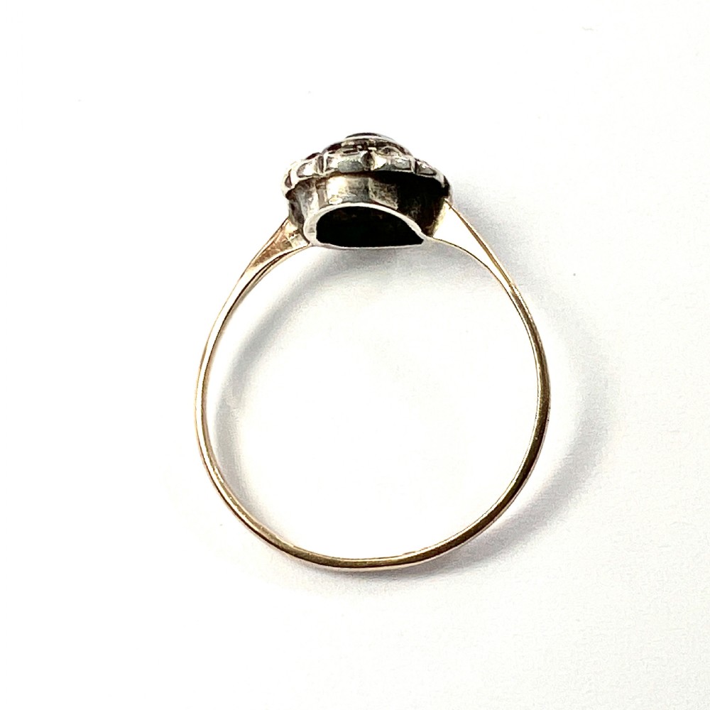 Edwardian 9CT Gold and Silver Paste Emerald Diamond Halo Ring View IV