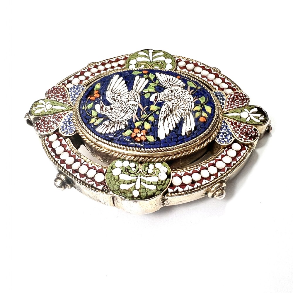 Antique Italian Dove Micro Mosaic Silver Pendant Brooch Earrings View VIII