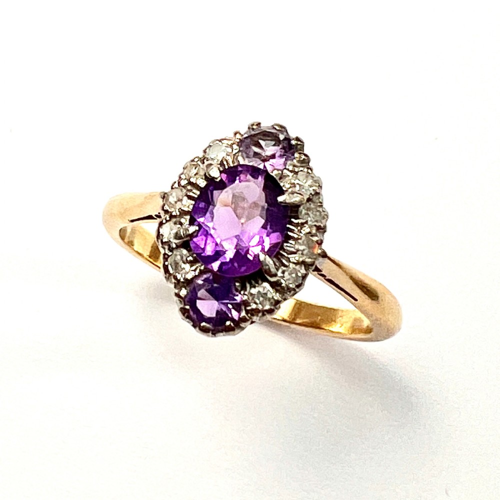 Antique Diamond Amethyst 18CT Gold Marquise Ring