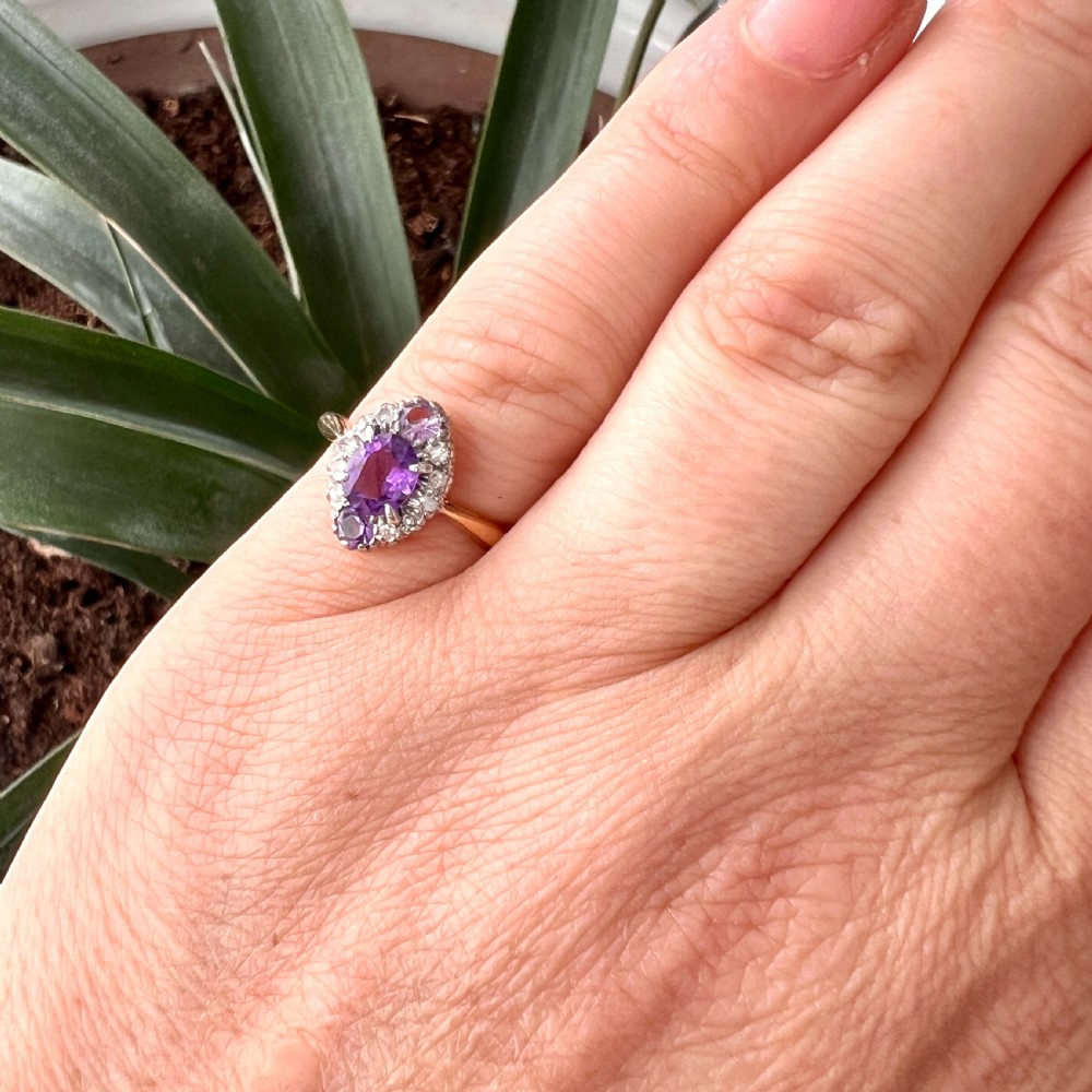 Antique Diamond Amethyst 18CT Gold Marquise Ring View III