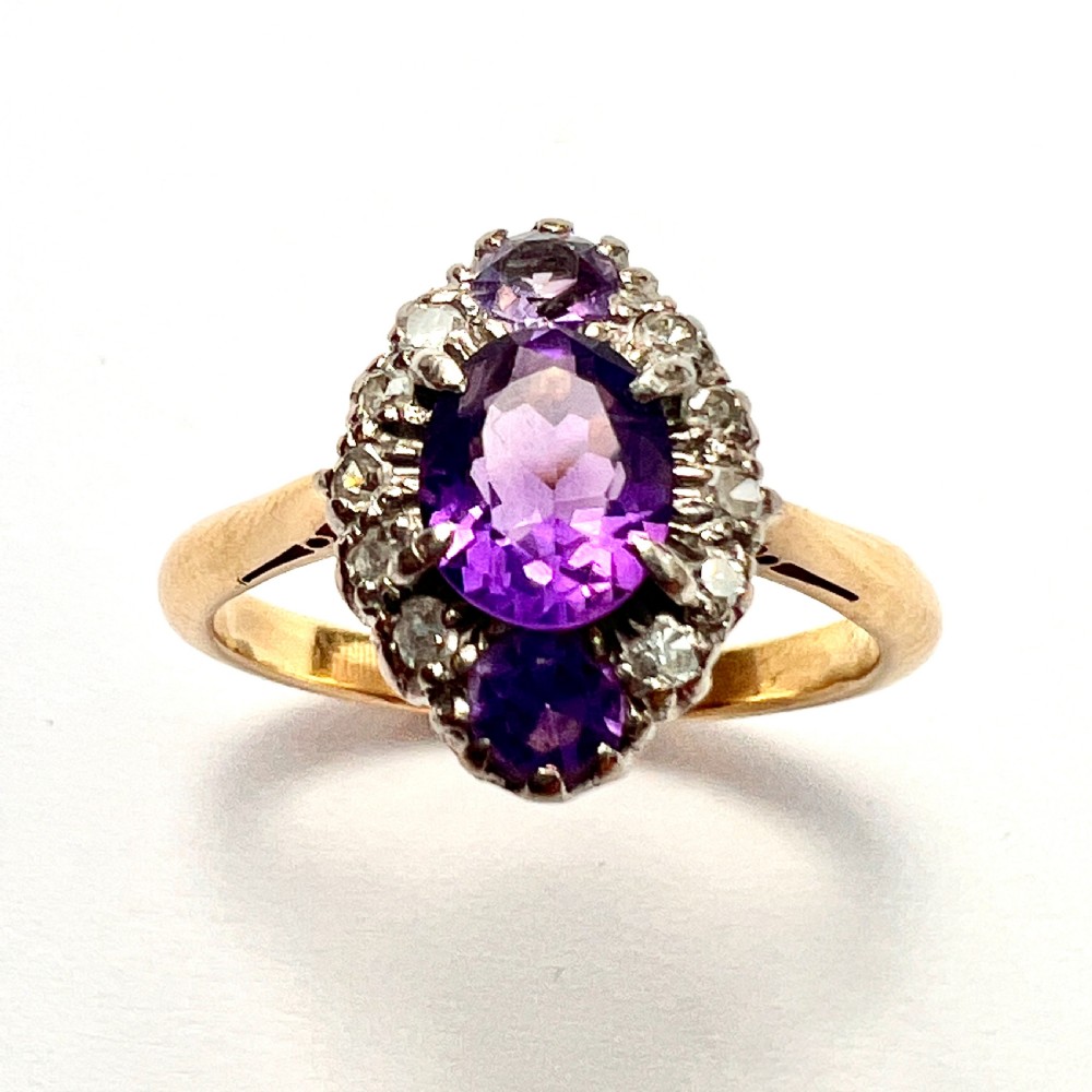 Antique Diamond Amethyst 18CT Gold Marquise Ring View V