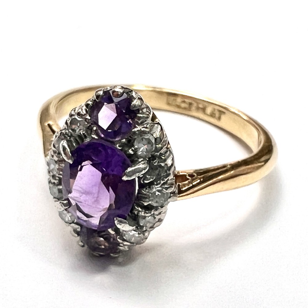 Antique Diamond Amethyst 18CT Gold Marquise Ring View VI