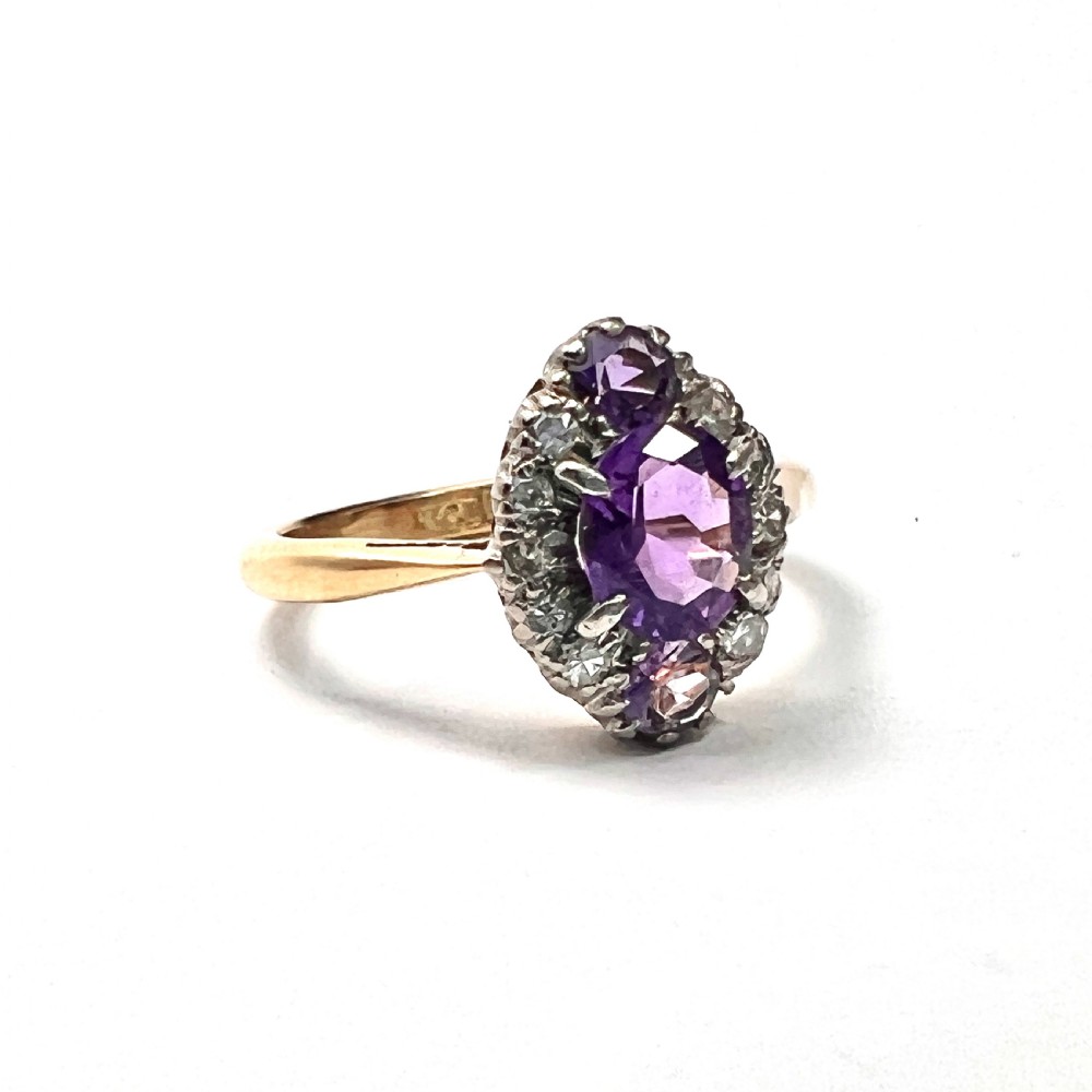 Antique Diamond Amethyst 18CT Gold Marquise Ring View VIII