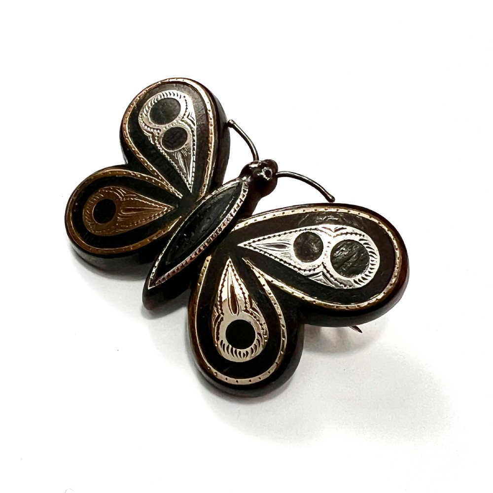 RESERVED for KH • Victorian Pique Work Butterfly Brooch in Gold and Silver View III