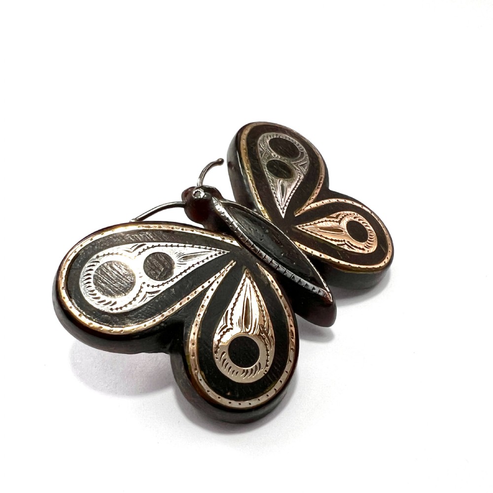 RESERVED for KH • Victorian Pique Work Butterfly Brooch in Gold and Silver View IV
