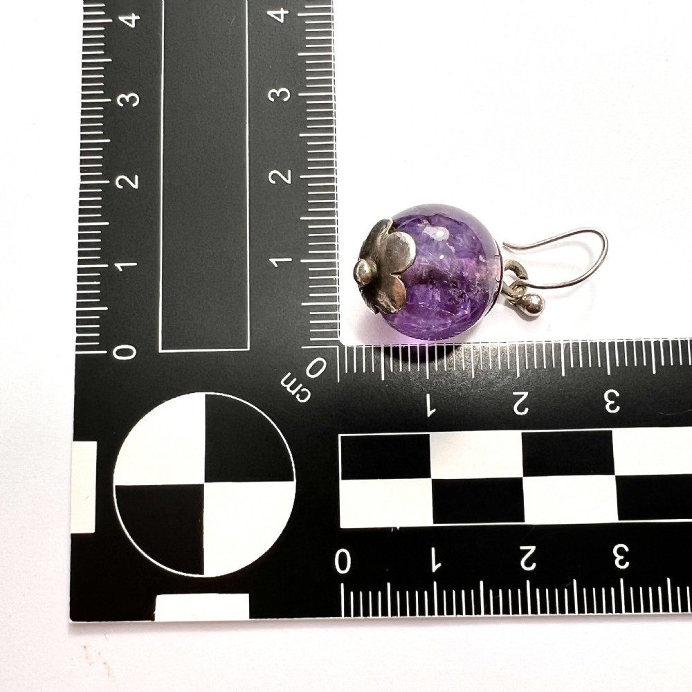 Antique Arts and Crafts Amethyst Silver Flower Earrings View III