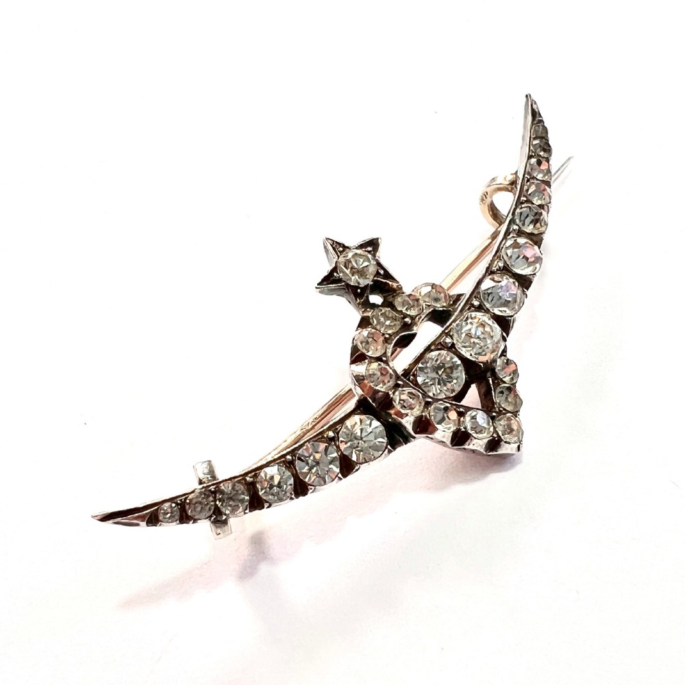 Victorian Paste Crescent Star Heart Brooch View II
