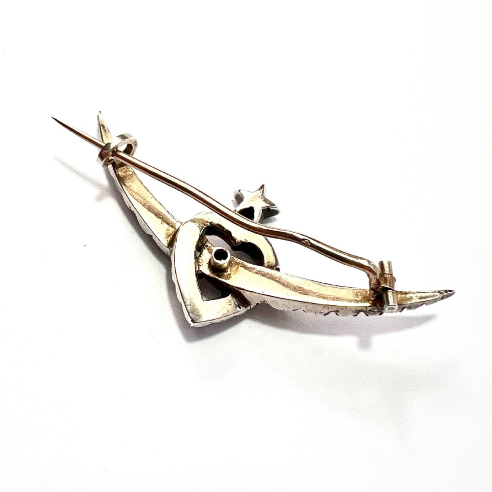 Victorian Paste Crescent Star Heart Brooch View IV