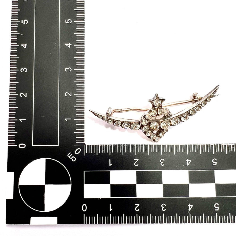 Victorian Paste Crescent Star Heart Brooch View VI