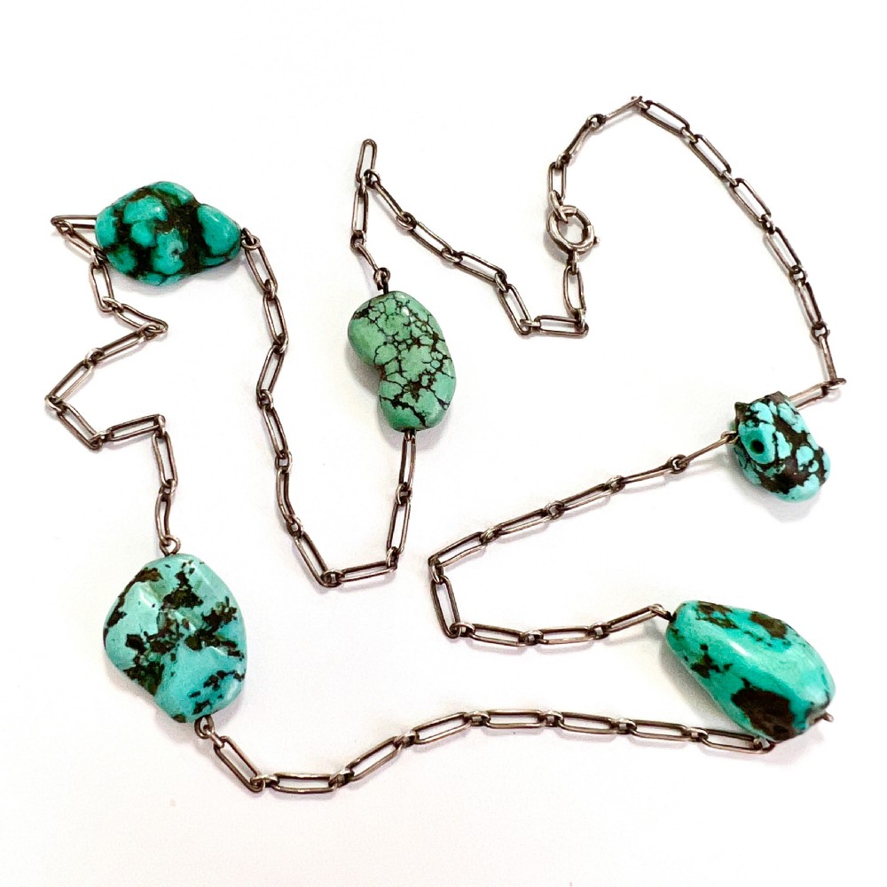 Arts and Crafts Turquoise Matrix Silver Necklace