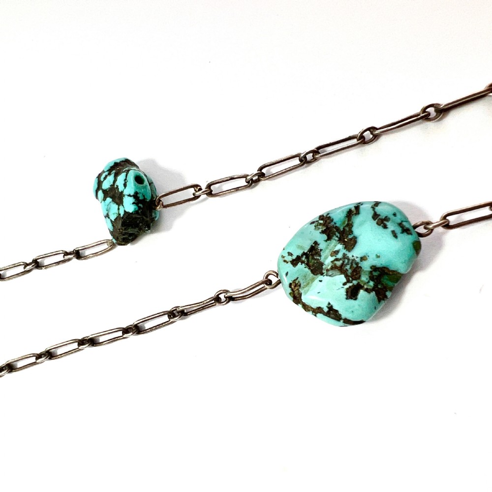 Arts and Crafts Turquoise Matrix Silver Necklace View III
