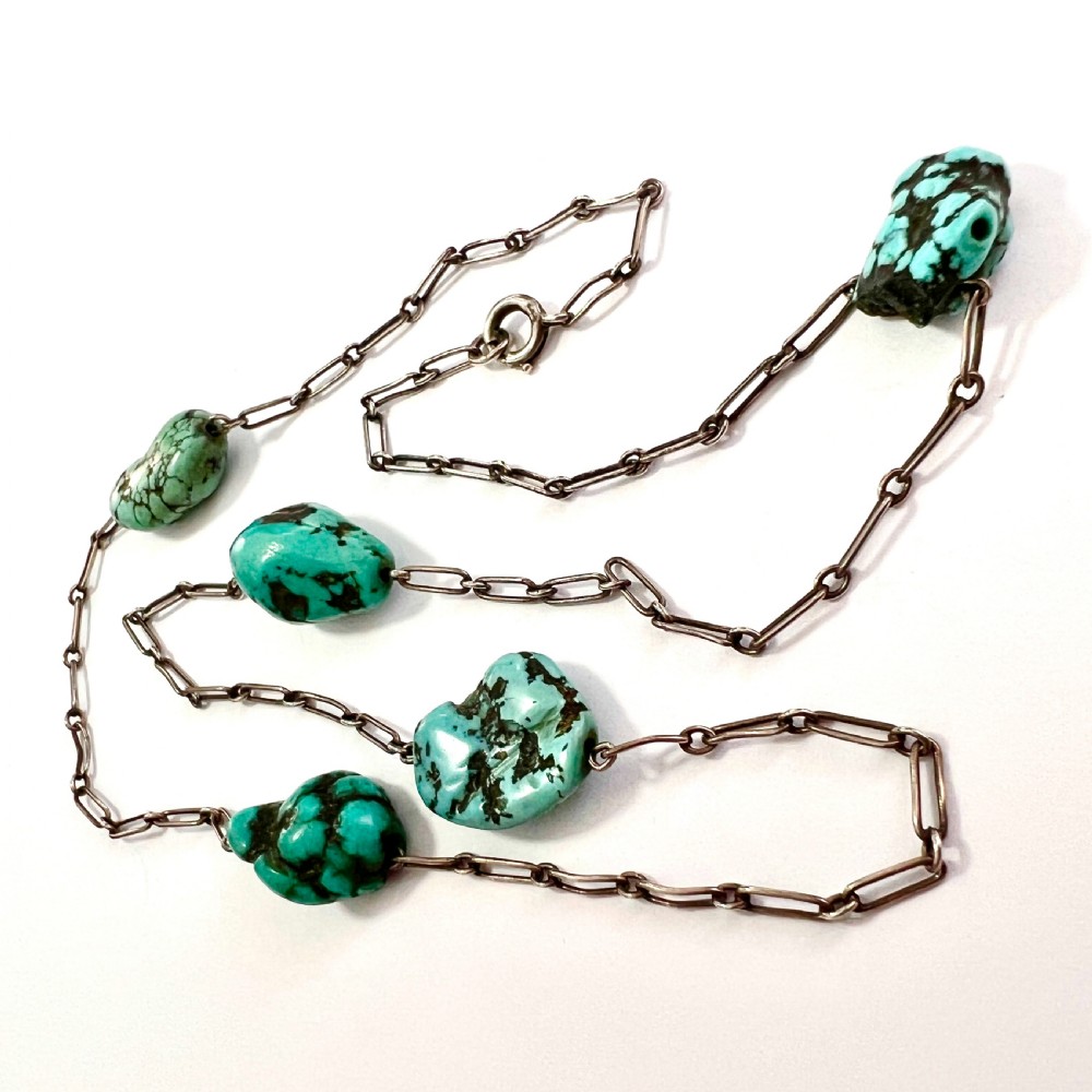 Arts and Crafts Turquoise Matrix Silver Necklace View IV