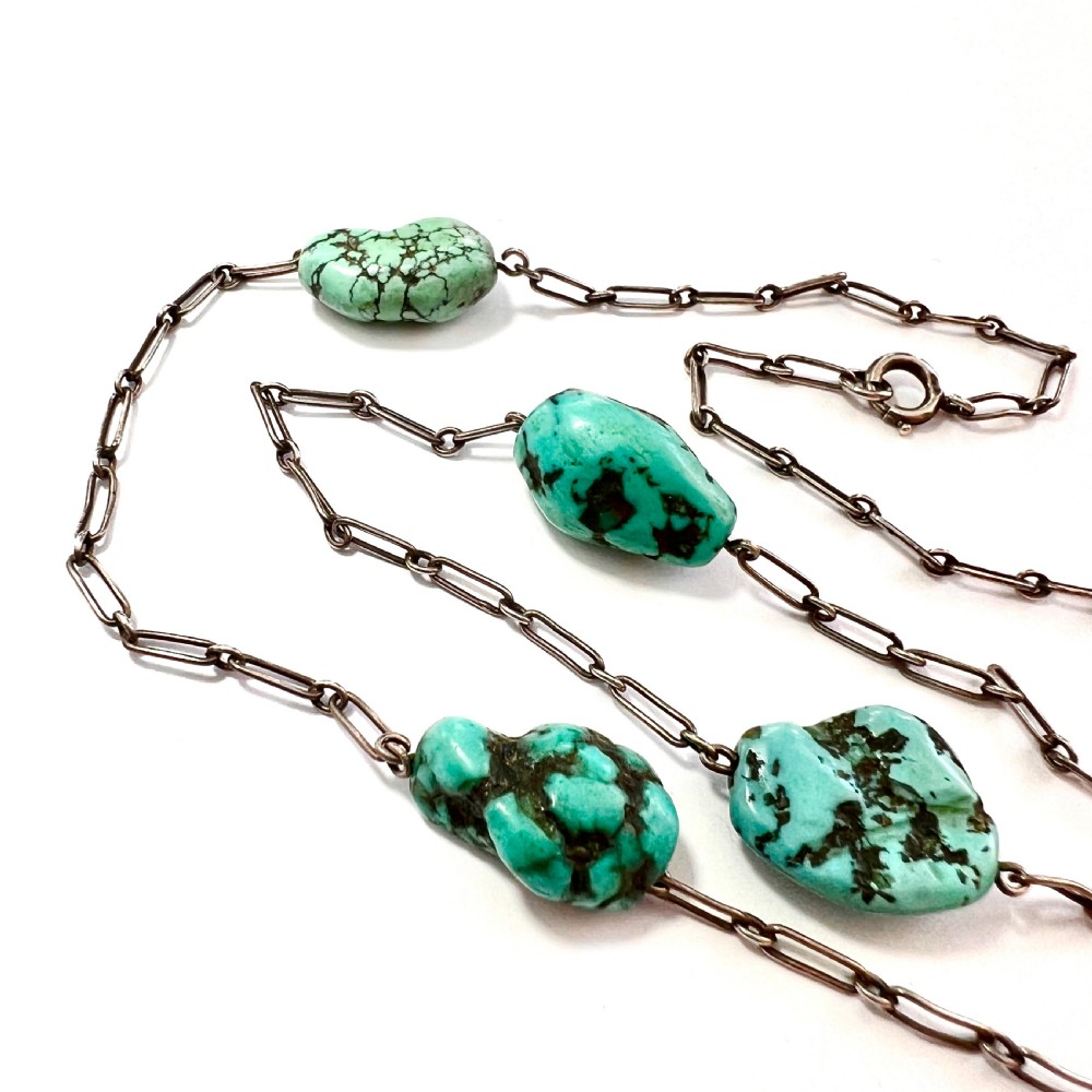Arts and Crafts Turquoise Matrix Silver Necklace View V
