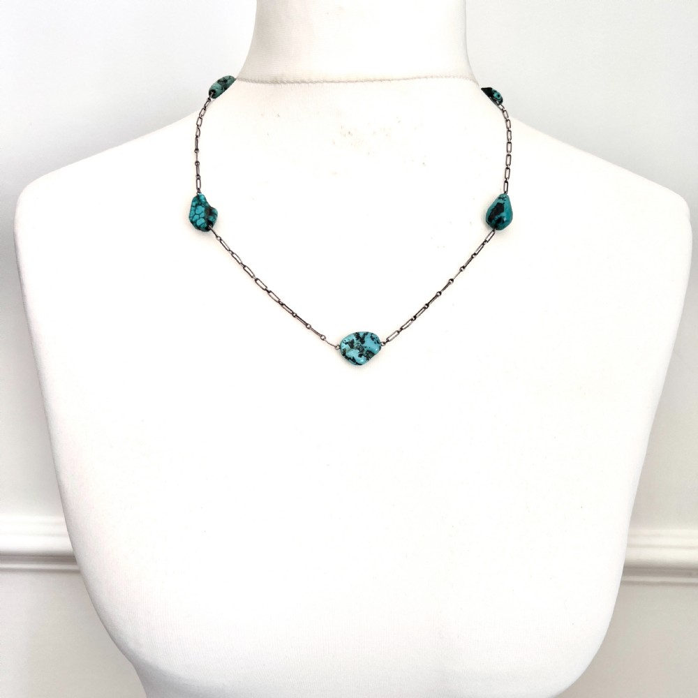 Arts and Crafts Turquoise Matrix Silver Necklace View VI