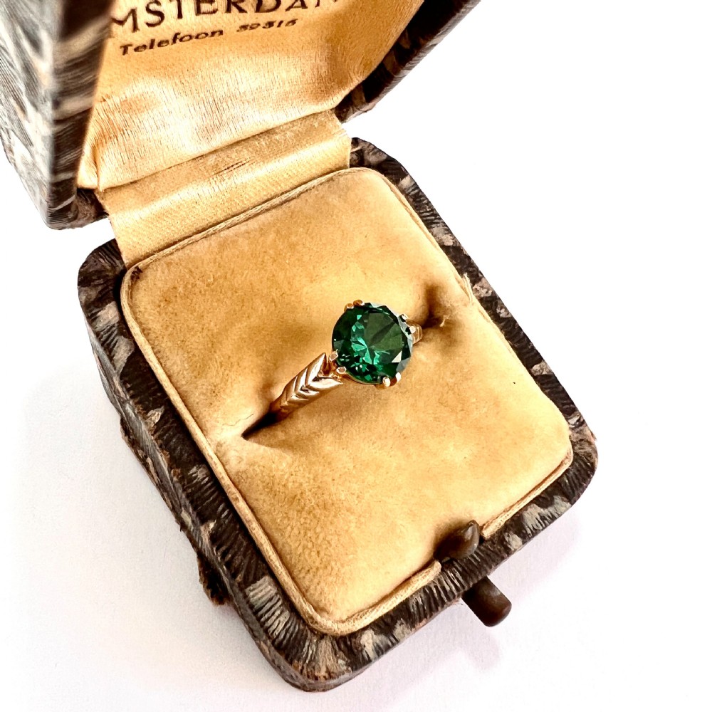 Art Deco 9CT Gold Emerald Paste Solitaire Ring View IV