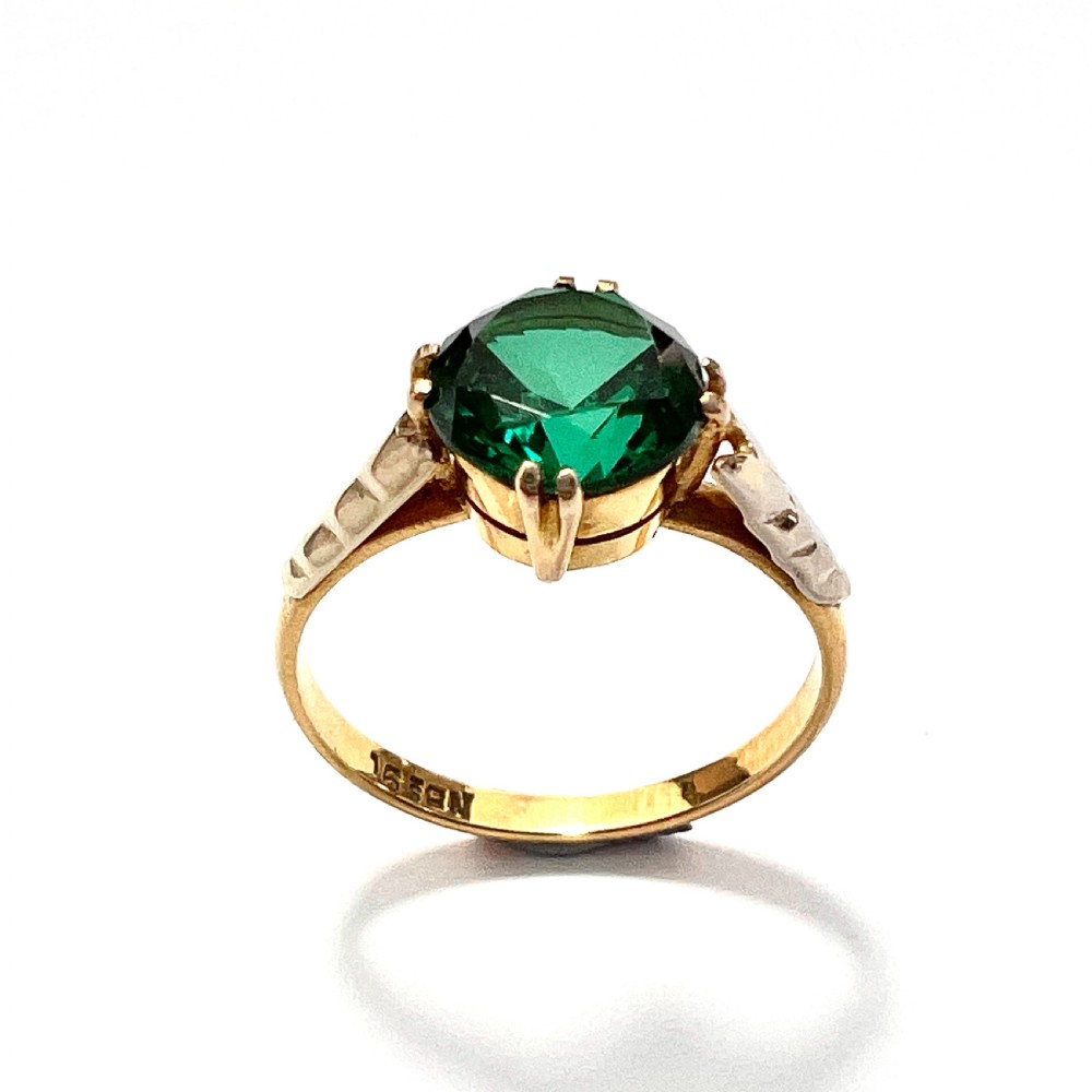 Art Deco 9CT Gold Emerald Paste Solitaire Ring View V