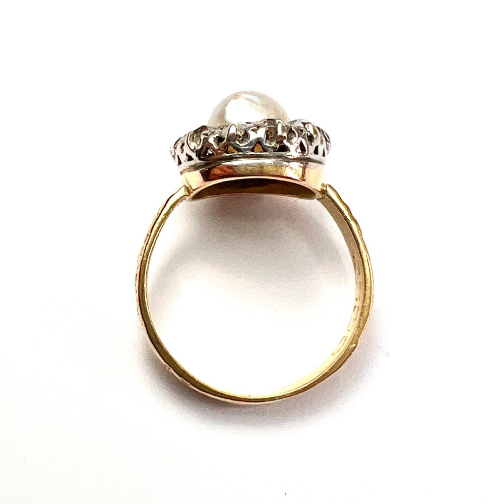 1898 Victorian 18CT Gold Old Cut Diamond and Pearl Halo Ring View III