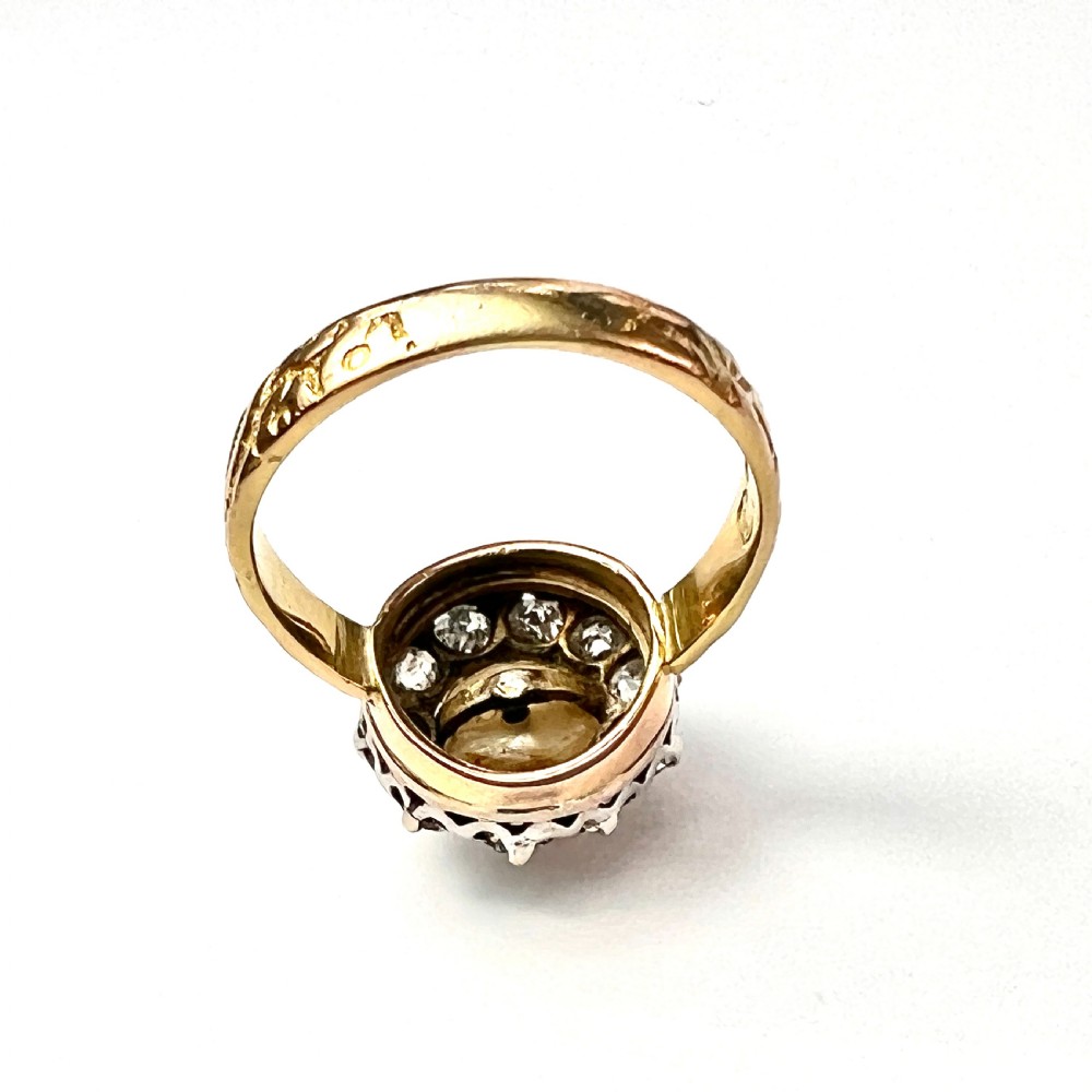 1898 Victorian 18CT Gold Old Cut Diamond and Pearl Halo Ring View VI